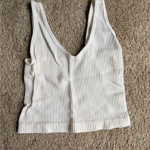 White Ribbed V-Neck Women's Top